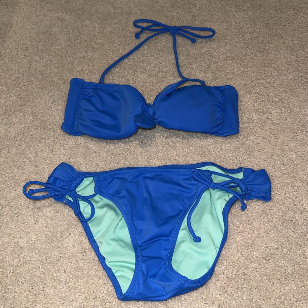 Victoria's Secret Swim String Bikini Swimsuit S/M Bright Blue Adjustable Ties